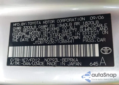 2007 Toyota Yaris из США, поврежденный, VIN JTDBT923671088441